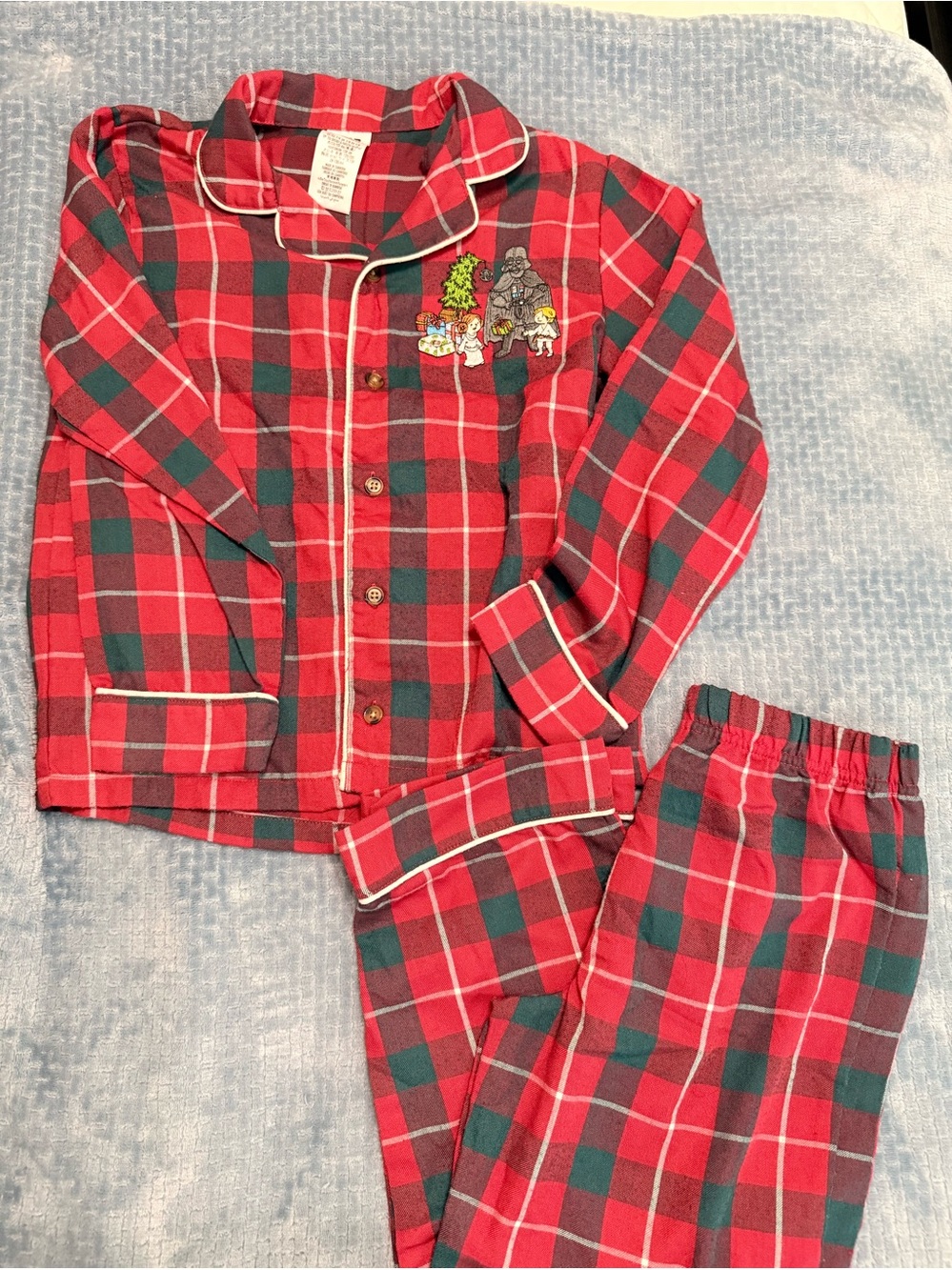 Disney Star Wars Kids Red Plaid Holiday Pajama Set with Festive Embroidery 7/8
